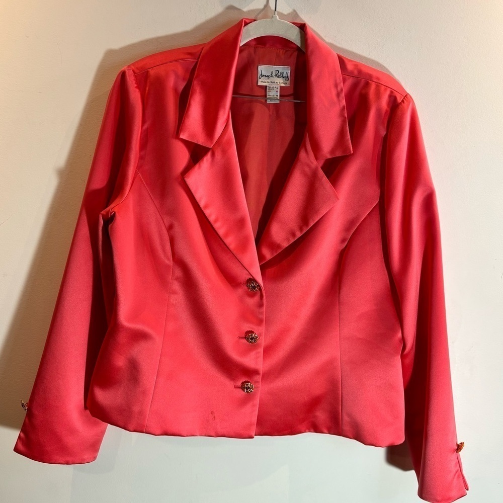 JOSEPH RIBKOFF Sz 18 Satin Sheen Bejewelled Buttons  Slip at Wrist Lined Blazer